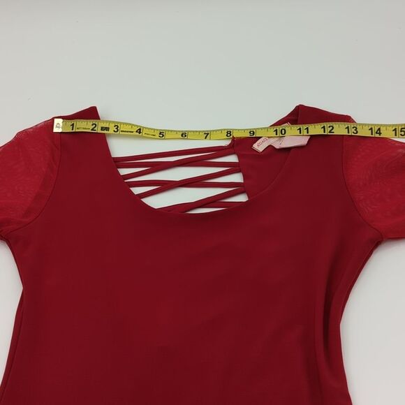 A’GACI Y2K Red Bodycon Asymmetrical Open Back Mesh Sleeve Mini Dress Size Small - Picture 4 of 8